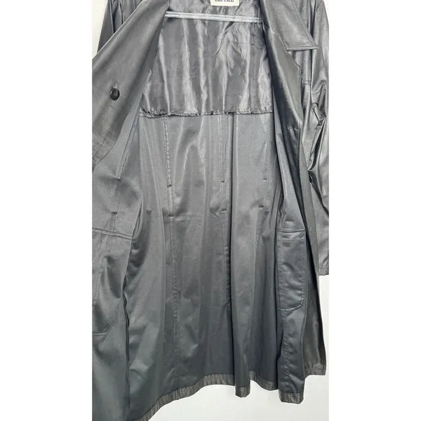 1990s Rave 4 Real Black Coated Stretch Trench Coat Women’s M/L - Image 14