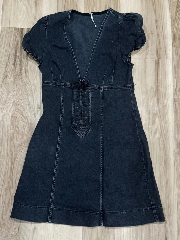 Free People Something Sweet Mini Black Denim Dress Women’s 8 - Image 2