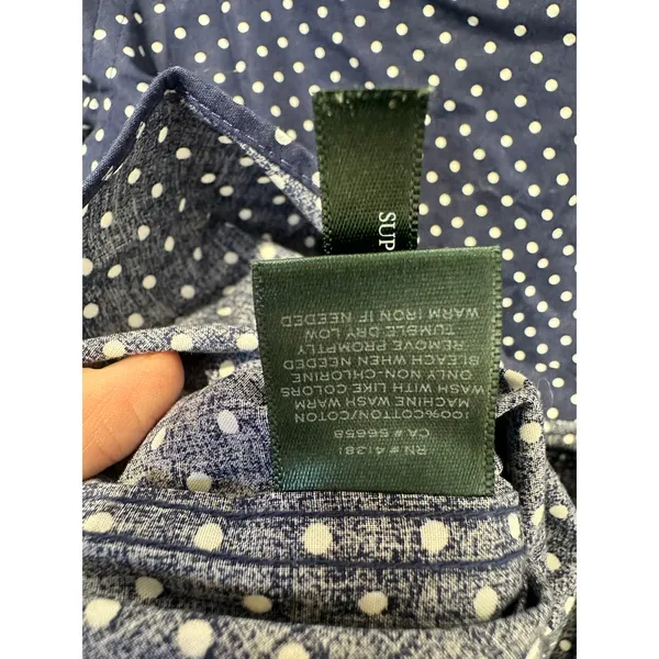 LAUREN RALPH LAUREN Navy White Polka Dot 3/4 Sleeve Button Up Shirt size P XS - Image 7
