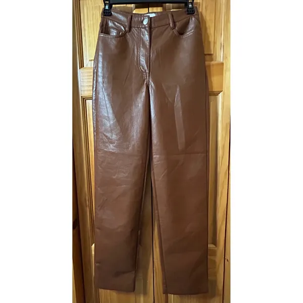 Aritzia‎ Wilfred The Melina Pant Mocha Vegan Leather High Rise Straight Leg Sz 0 - Image 2