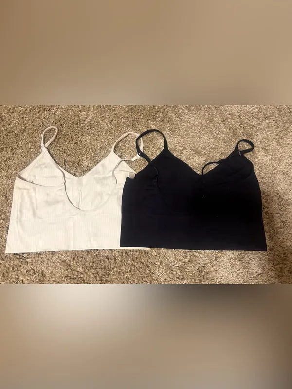 🍎Zella Ribbed V‑Neck Cami Set bralette in Black & White - Image 6