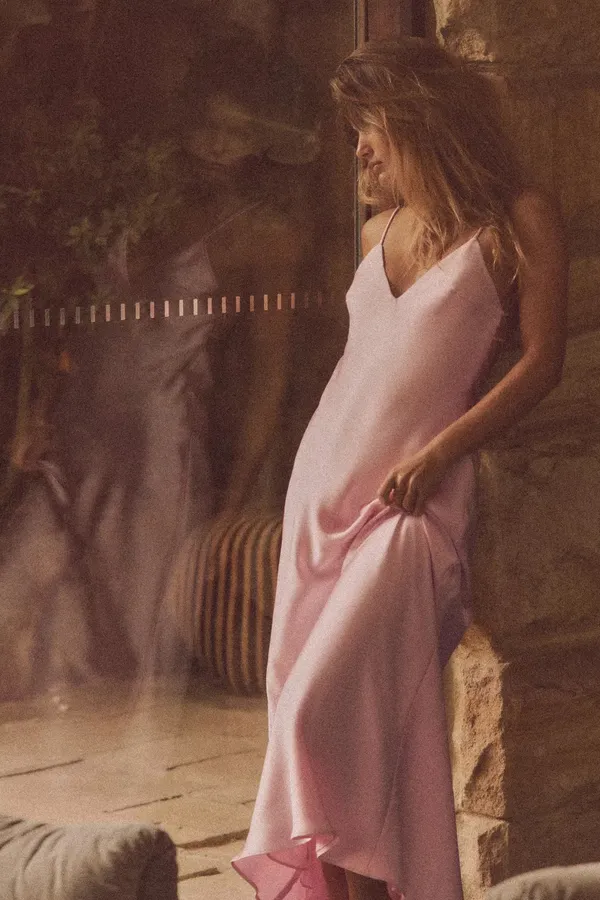 Zara Pink Satin Slip maxi Dress evening party cocktail wedding - Image 11