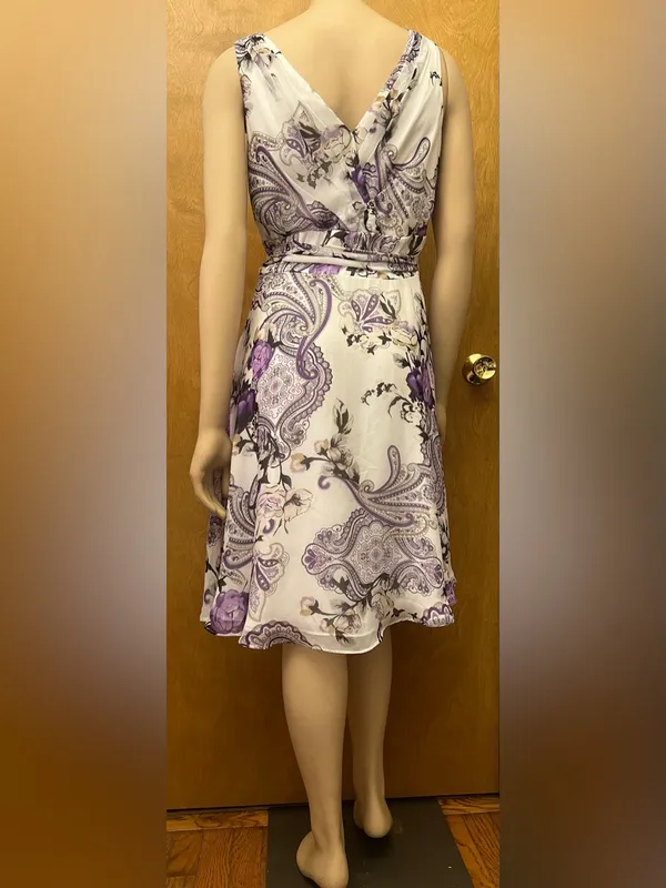 White House Black Market Chiffon A-Line Dress with Sash Tie Belt NWOT Never Worn - Image 4
