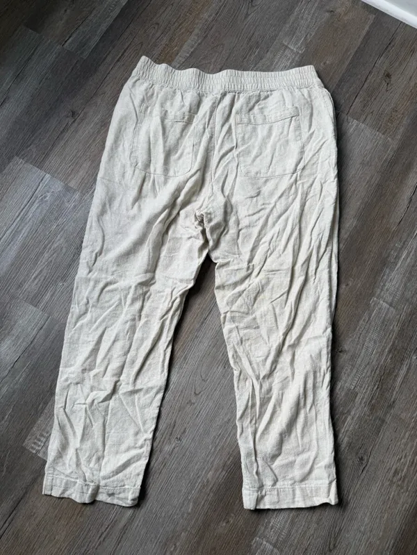 Old Navy Relaxed Linen Beach Pants Lounge Pants High Rise Straight Leg Beige Tan - Image 9