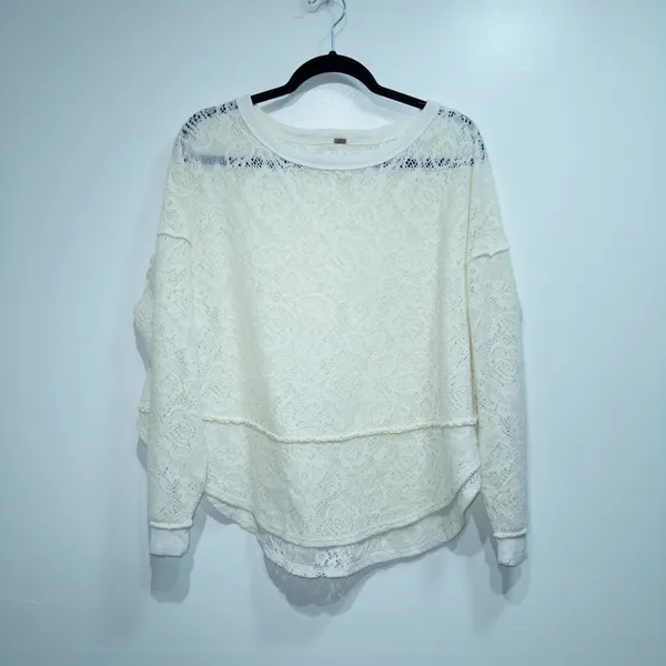 Free People Cream Not Cold In This Lace Sweater Size XS - Image 2