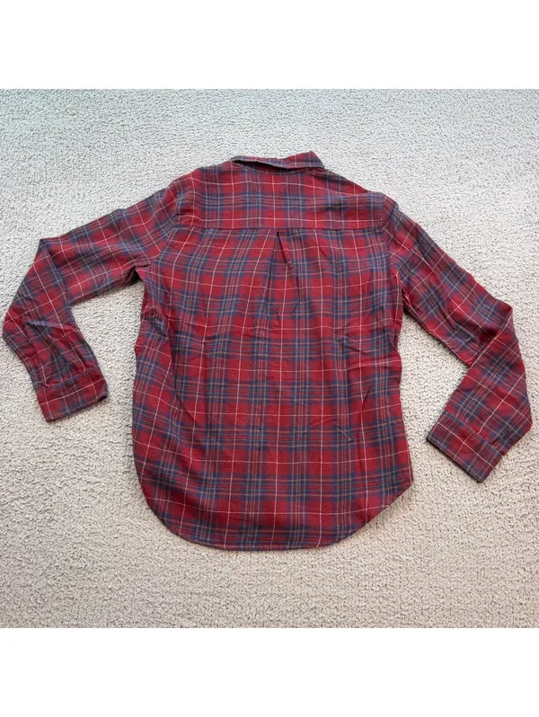 Hollister Red Blue Plaid Flannel Button Up Shirt Womens S Cotton Casual Grunge - Image 2