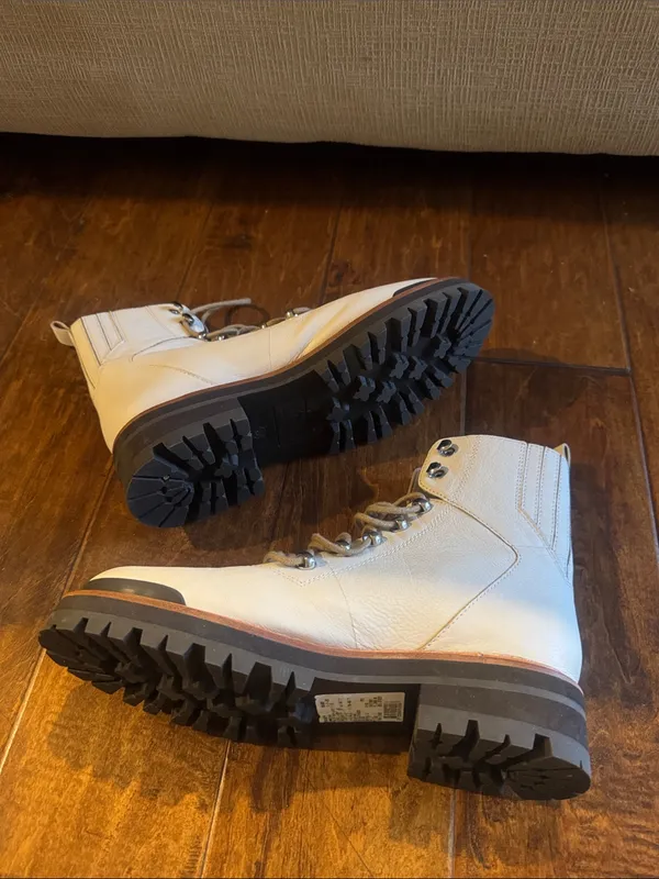Marc Fisher White Leather Lace-Up Combat Boots - Image 5