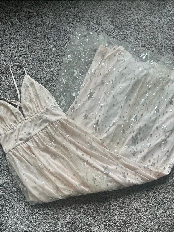 Sparkling Nude Star-Embellished Tulle Dress - Image 3