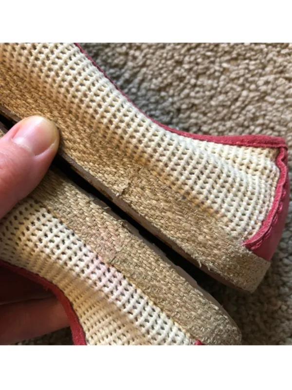 UGG Catrin Crochet Slip Ons Coral Red Pink Beige Espadrille LEATHER Flats US 8 - Image 15