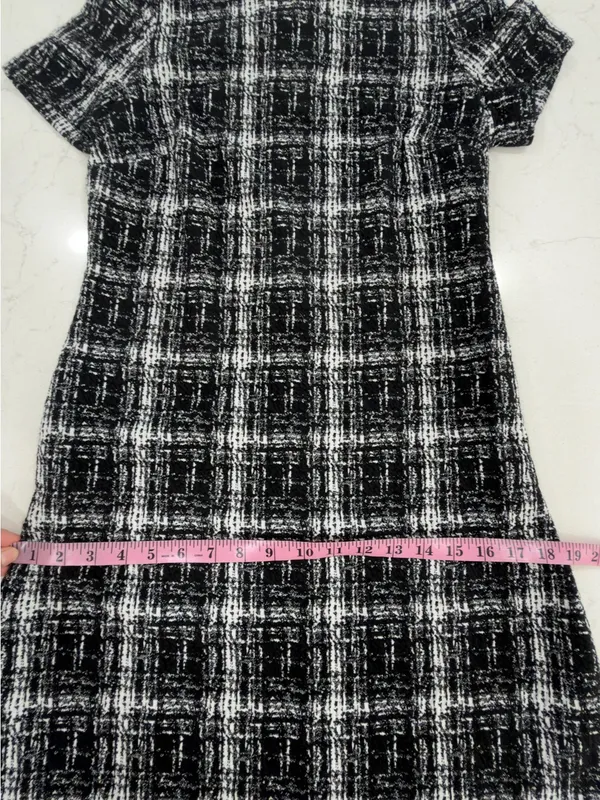 Calvin Klein Black & White Plaid Short Sleeve Mini Dress - Image 7
