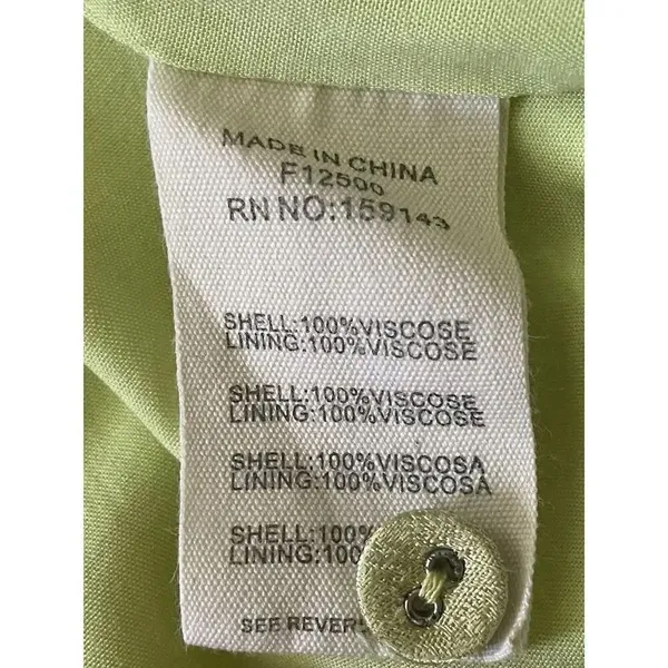 Frnch Paris Lime Green Satin Midi Dress Size L Long Sleeve Button Front - Image 5