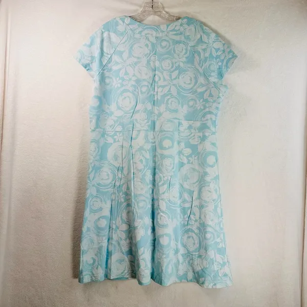 Fresh Produce Blue White Floral Swirl V-Neck Cotton Dress XXL Made in USA 21662 - Image 2