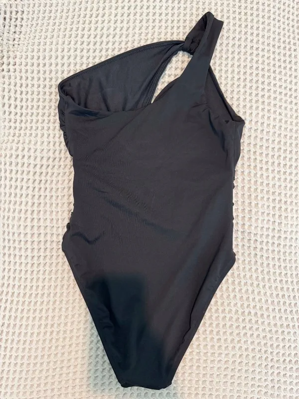 Seafolly One Shoulder Cutout One Piece Swimsuit Size 10 Black Summer Vacation - Image 14