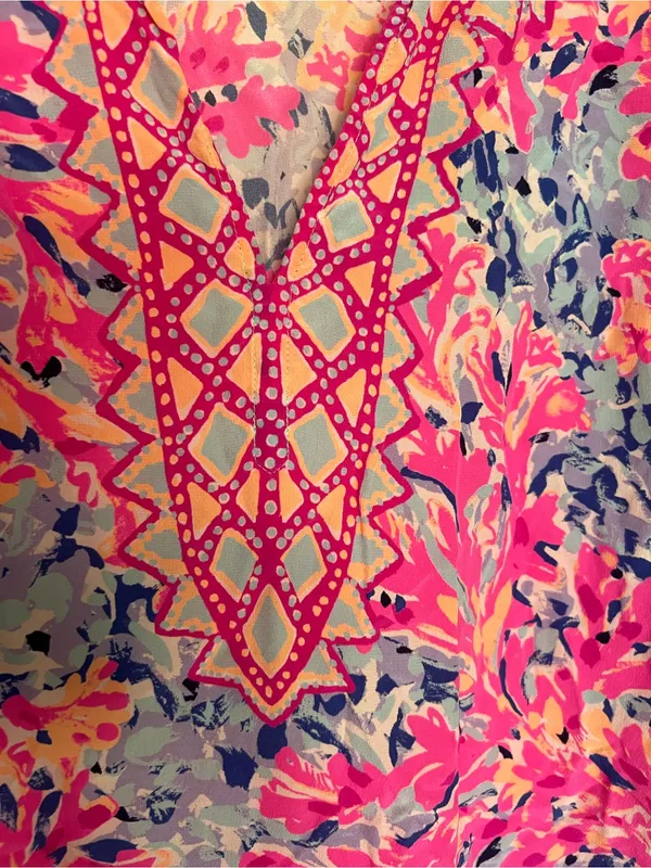Lilly Pulitzer Hot Pink, Lavender & Coral Floral V-Neck Tunic - Image 2