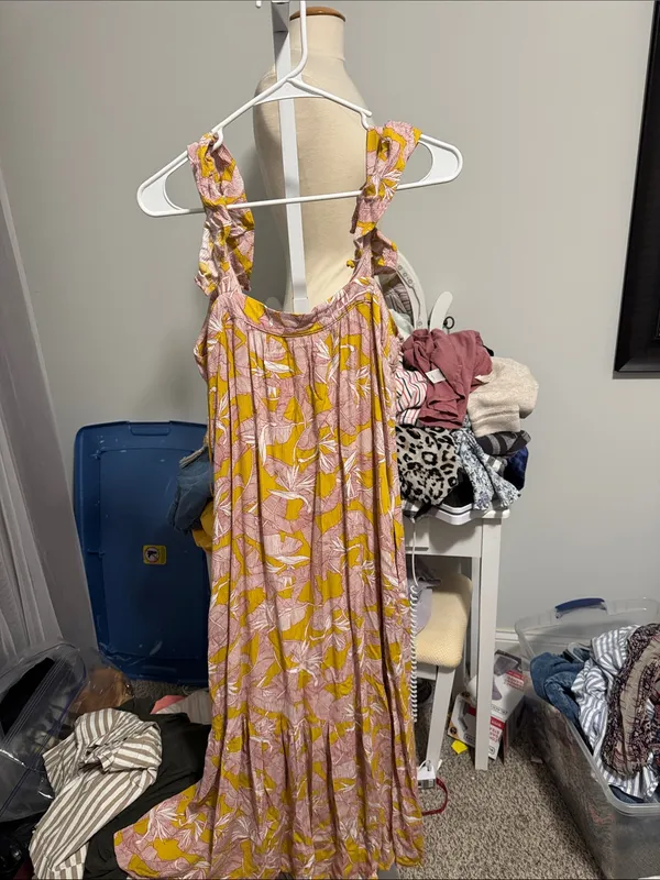 Knox Rose Pink and Mustard Floral Ruffled-Strap Maxi Dress - Image 3