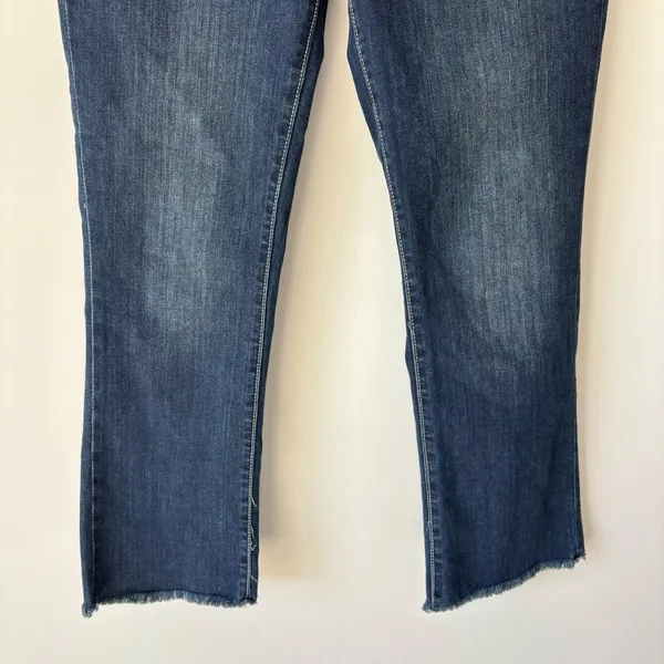 Seven7 High-Rise Raw Hem Cropped Fashion Jeans Dark Wash Denim Straight Leg - Image 3