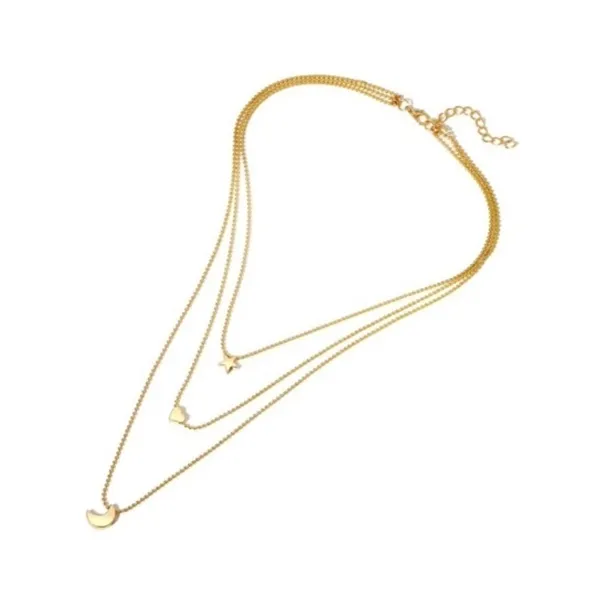Gold Multilayer Pendant Necklace Moon Star Heart Celestial Goddess Boho Bohemian - Image 4