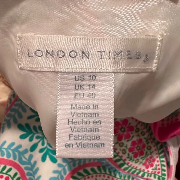 London Times‎ Colorful Floral Medallion Shift Dress Sleeveless Cotton Size 10 - Image 3