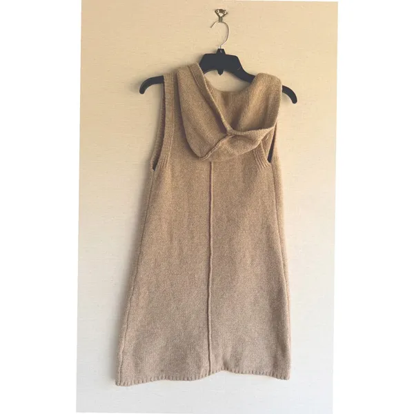 Tahari Womens Camel Tan Wool Blend Sleeveless Hooded Sweater Vest XS Longline - Image 5