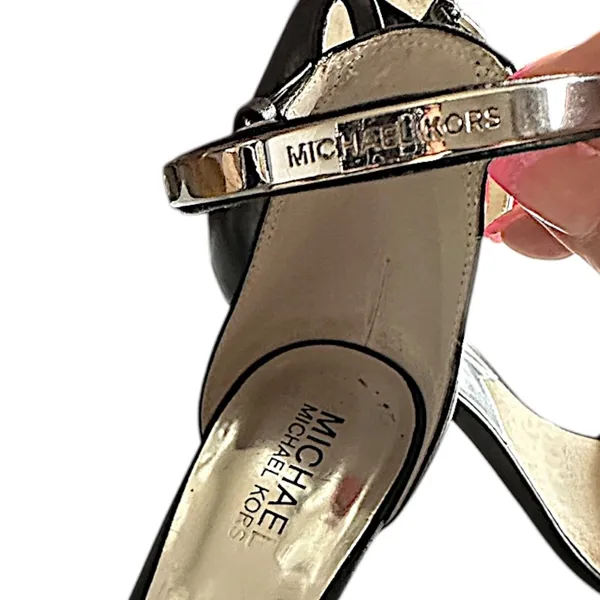 Michael‎ Kors Ankle Strap Sandals Women 8M Black Good Leather Kitten Heel - Image 5