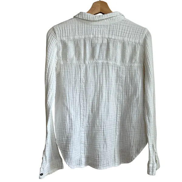 We The Free Gauze Button Down Shirt Medium White Womens Cotton Boho Top FLAW - Image 7