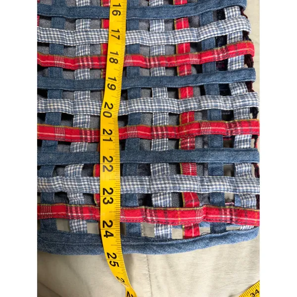 Koret City Blues‎ Vintage Woven Denim Vest Plaid Gingham Lattice Button Front L - Image 3
