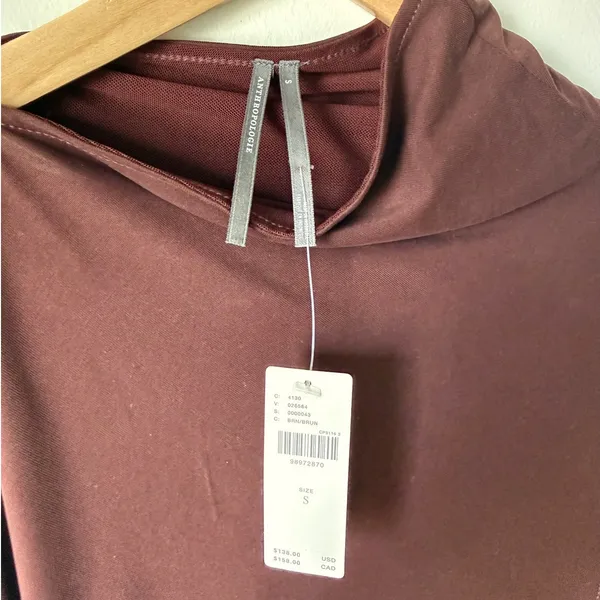 Anthropologie Brown Ruched Mock-Neck Knit Asymmetrical Dress Women's Small NWT - Image 5