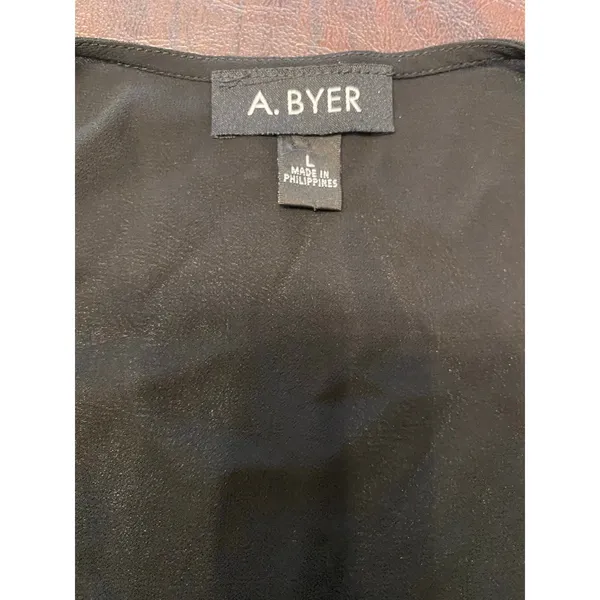 A. Byer Y2K Going Out Top Sheer Black Chiffon Layered Tunic Tank w Necklace Sz L - Image 4