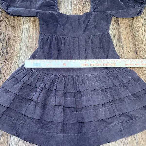 American Eagle Brown Corduroy Mini Dress Puff Sleeve Tiered Ruffle XXS Western - Image 5