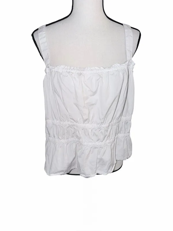 Madewell Poplin Sophia Peplum Tank White Smocked Square-Neck Camisole XL - Image 3