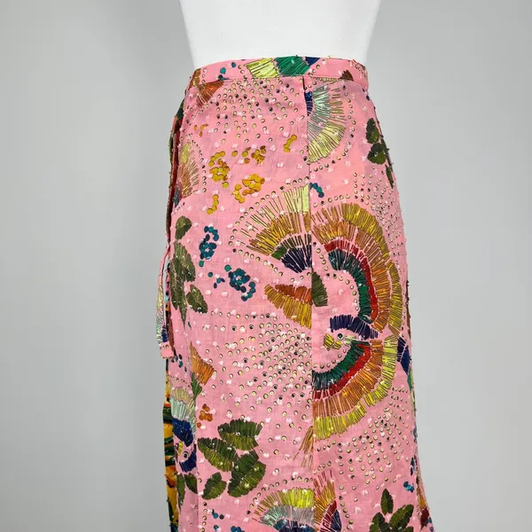 NWOT Farm Rio Cotton Floral Midi Wrap Skirt Pink and Yellow Size M - Image 6