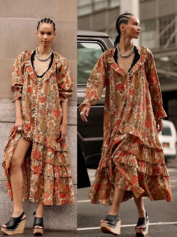 Free People Garden Wonders Maxi Dress Retro 70s Bohemian Floral Size Small - Image 2