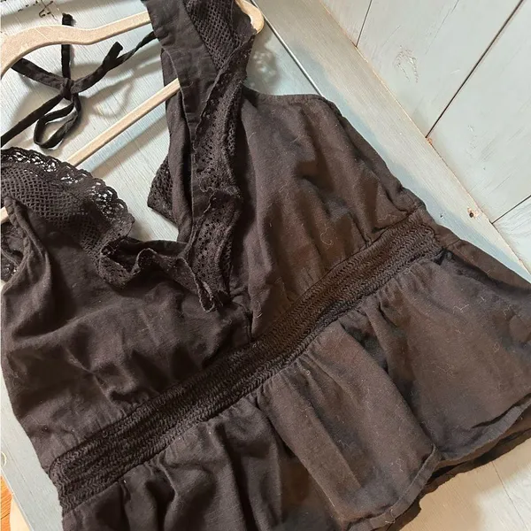 Old Navy Black Cotton Lace Tank Top, Size L - Image 8