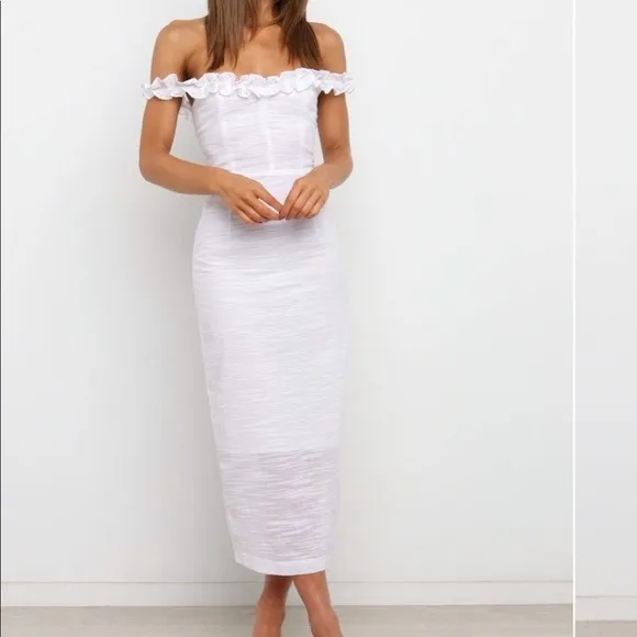 Petal + Pup Dress Womens 4 White Off Shoulder Ruffle Midi Cotton‎ ABG03 03629 - Image 2