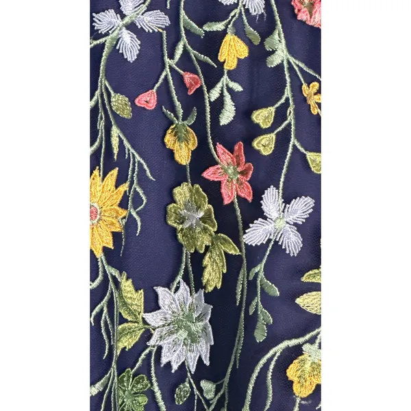 Floral Embroidered Mesh Midi Dress Sz 6 Bell Sleeve Cottagecore Navy - Image 7