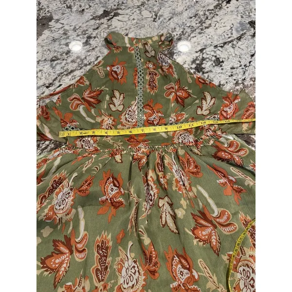 Angel Biba Size 8 Olive Floral Halter Mini Dress Boho Fit & Flare - Image 5