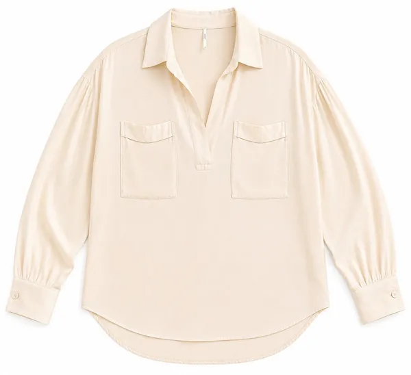 Free People Women’s Small Ivory Oversized Satin Utility Blouse Pocket Top - Image 2