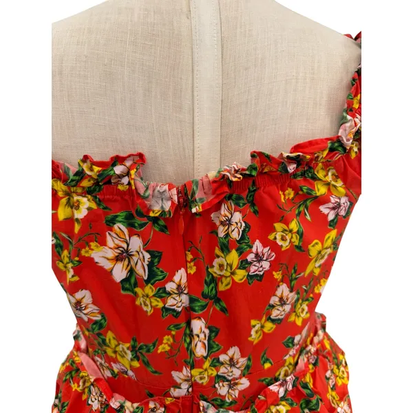 Marissa Webb Amaya Floral Ruffle Peplum Top Puff Sleeve Red Size 6‎ - Image 8