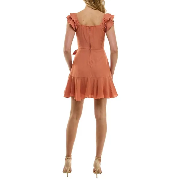 Trixxi Juniors Ruffle-Sleeve Faux-Wrap Dress 26ED087HWI Burnt Orange M - Image 10