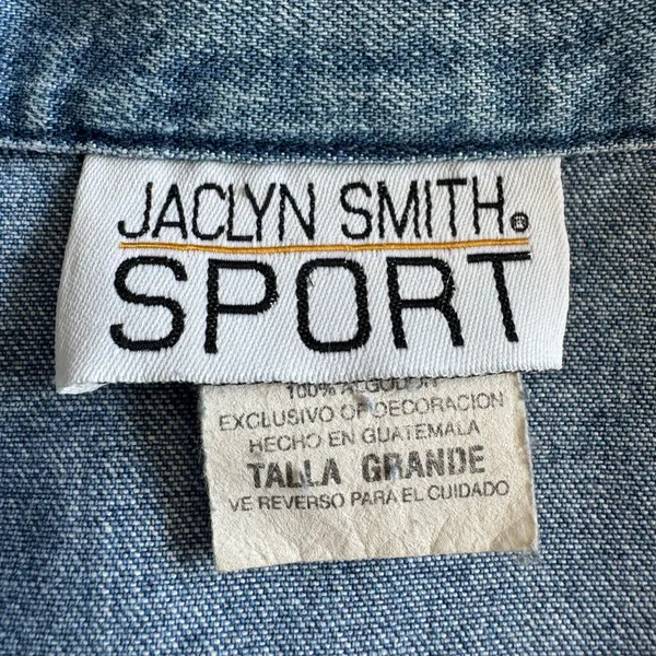 Vintage fall‎ Denim Shirt Large – Studded Leaf Embroidery 90s Style - Image 3