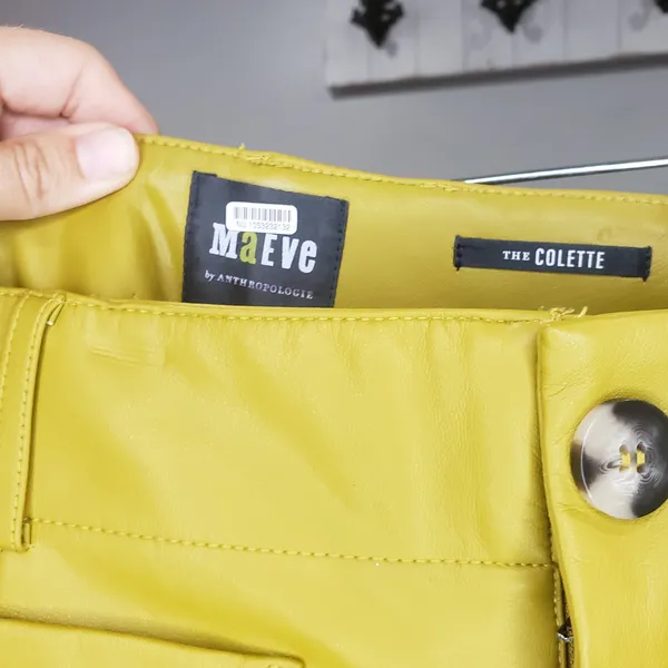 Anthropologie Maeve Colette Faux Leather Wide Leg Pants Mustard 27 - Image 3