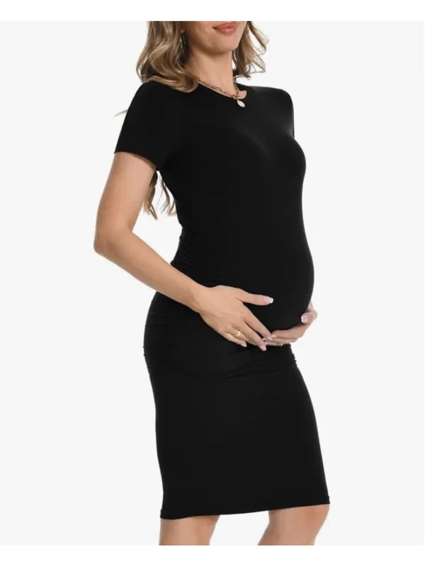 NEW Black Short Sleeve Maternity Dress Ruched Pregnancy S - Image 9