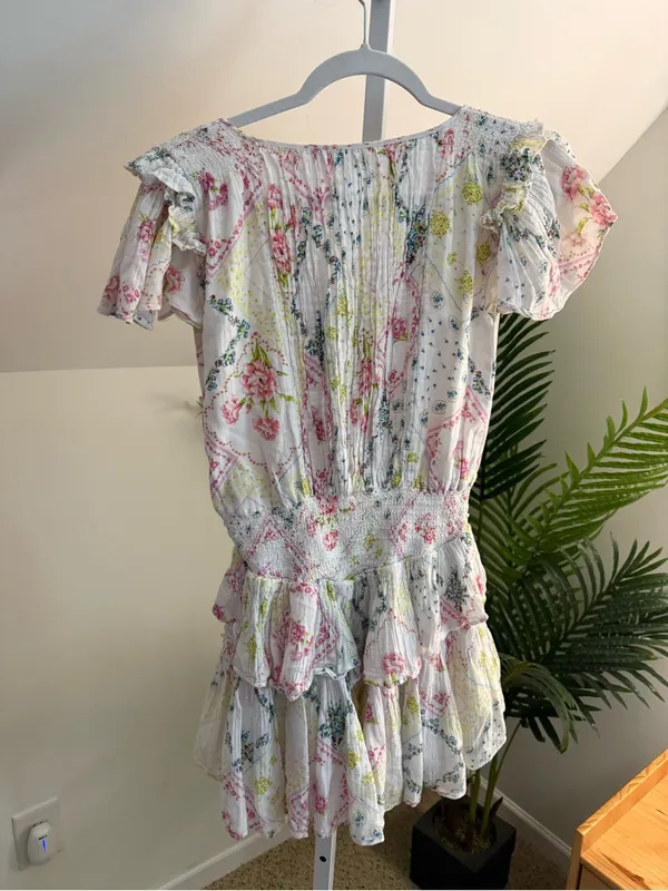 Love Shack Fancy Audette Tiered ruffle floral cotton mini dress size M - Image 4