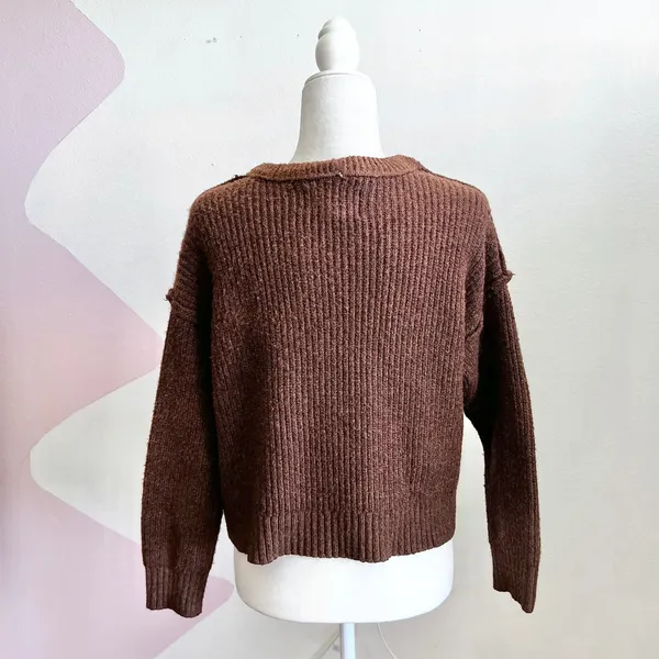 American Eagle Sweater Wool Blend Y2K 2000s Chunky Preppy‎ Brown Medium - Image 2