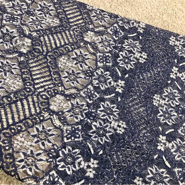 Foxiedox Anthropologie daleyza Lace‎ Square Neck Midi dress Navy Blue Size small - Image 9