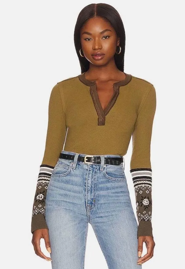 NWT Free People Mikah Layering Cuff Thermal Top Army Combo - Image 5