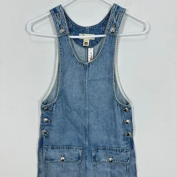 Madewell Scoopneck‎ Denim Shortalls Chambray Blue XXS Button Front Patch Pockets - Image 5