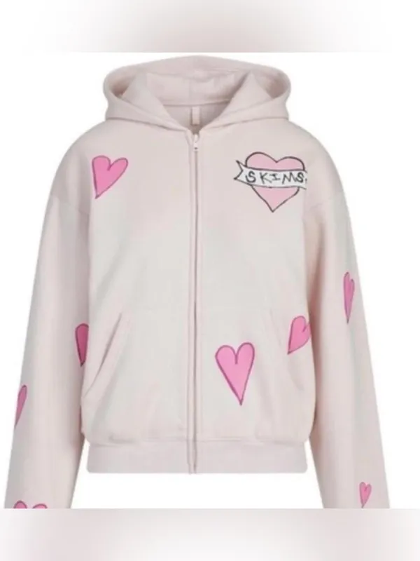 E.D (Clst) Cotton Fleece Classic Zip up hoodie | Barely Pink Heart | Size Large. - Image 5
