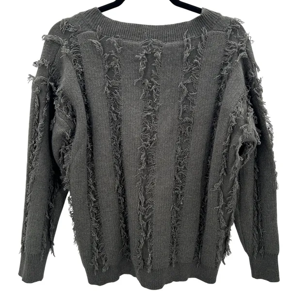 Women's Charcoal Green Boho Grunge Fringe Detail Wool Blend Sweater Size Large‎ - Image 2