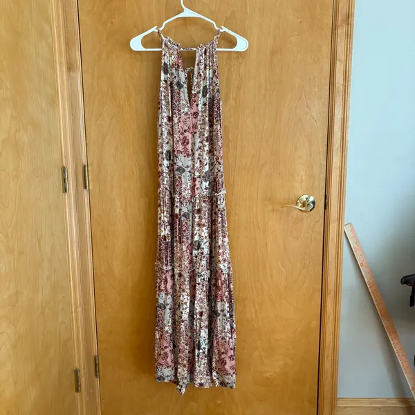 DREW XS Floral Maxi Dress‎ Sleeveless Halter Tie Back Bohemian Festival - Image 6